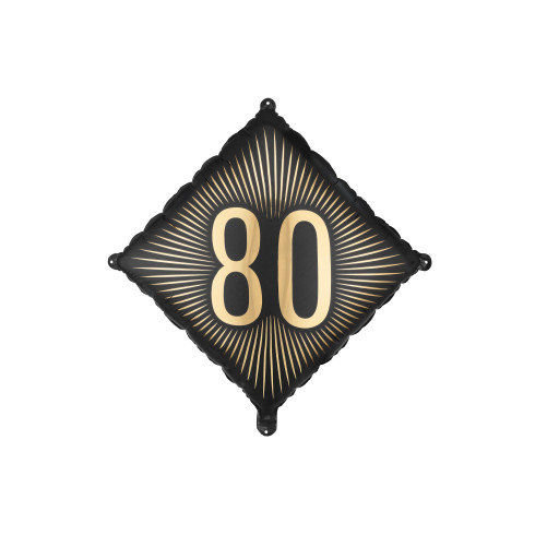 Černý fóliový balónek 80 se zlatým nápisem, 46 × 46 cm